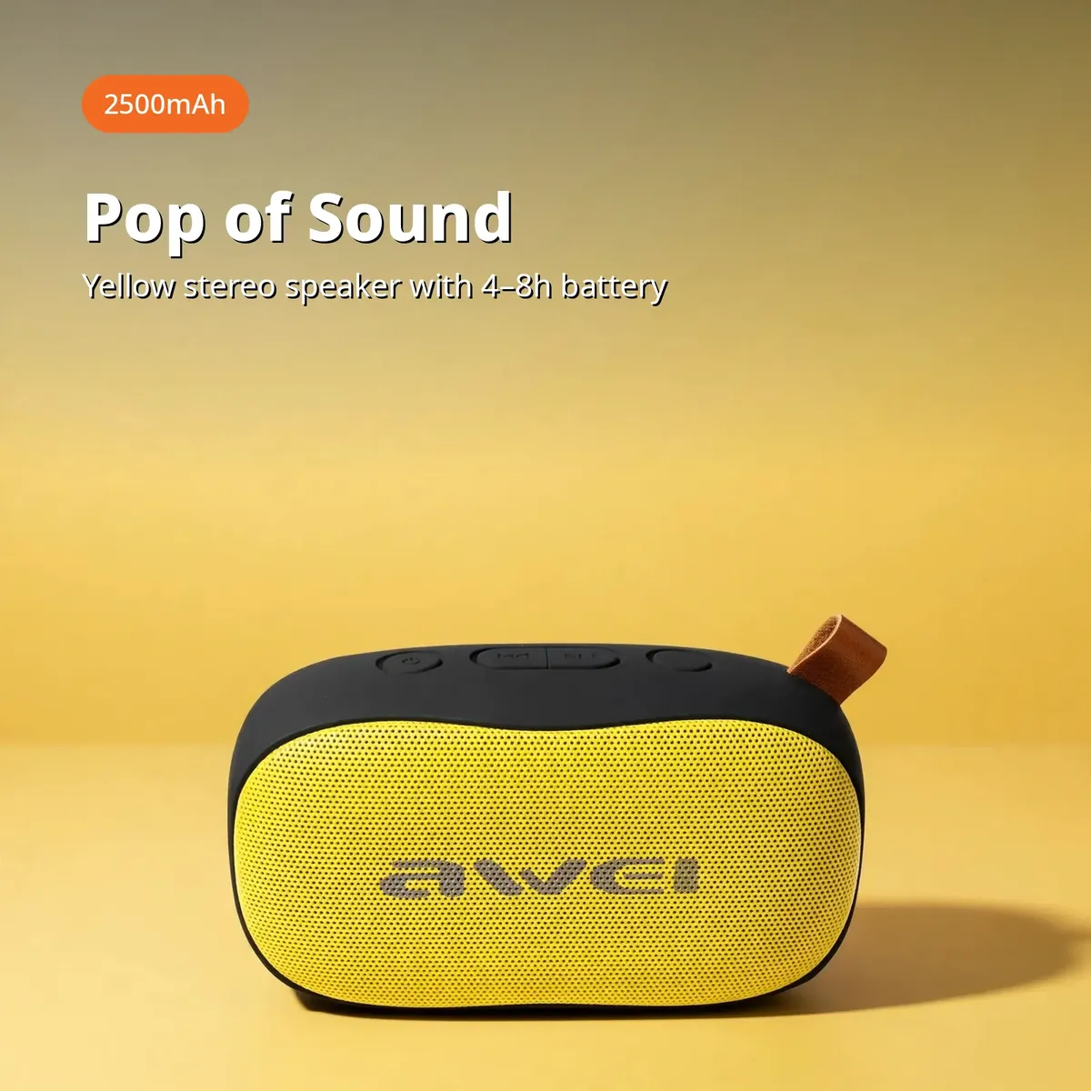 AWEI Y900 promo hero shot on a yellow gradient backdrop with 2500mAh badge