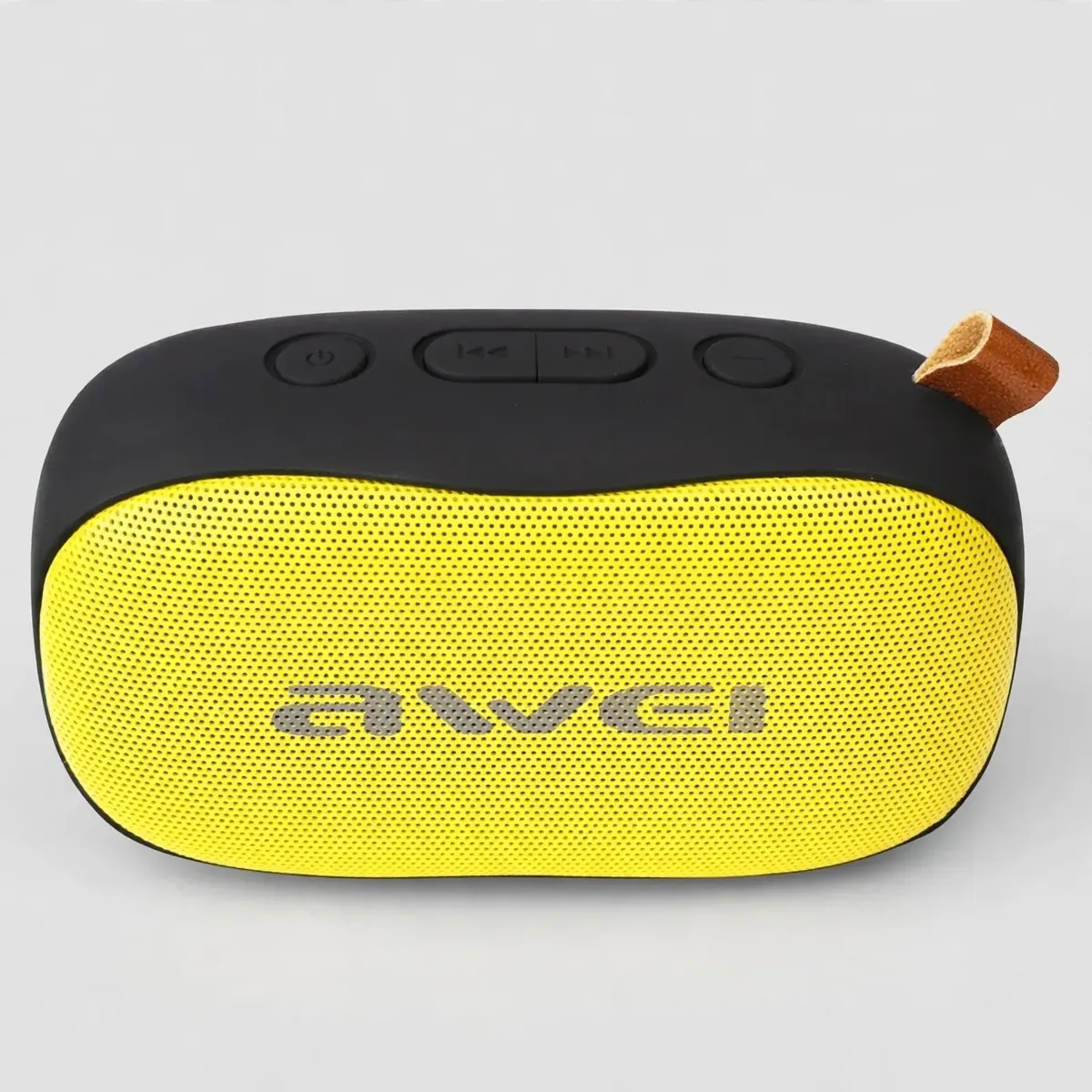 AWEI Y900 front view in clean studio showing the bright yellow grille and awei logo