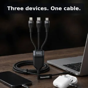Baseus Two-for-Three 100W 3-in-1 charging cable black – product photo 01