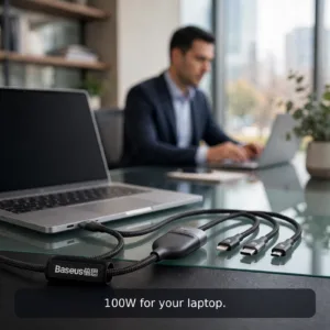 Baseus Two-for-Three 100W 3-in-1 charging cable black – product photo 02