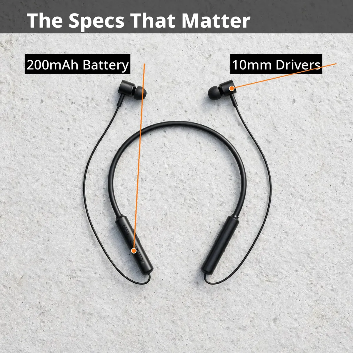 Hoco ES69 specs infographic — The Specs That Matter, with callouts for the 200mAh battery and 10mm drivers. Illustrative reconstruction.