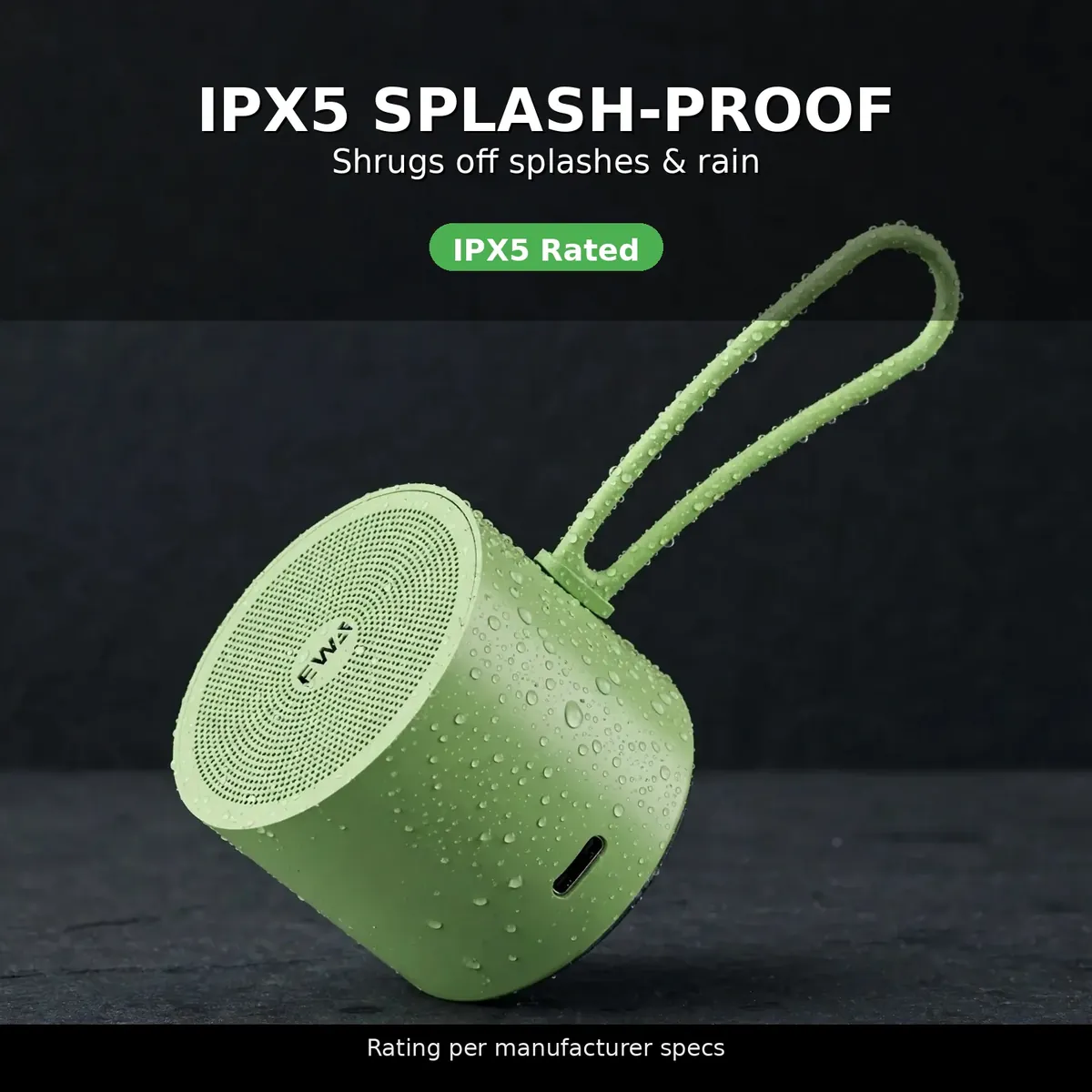 EWA A127 IPX5 card — IPX5 Splash-Proof. Shrugs off splashes and rain. Rating per manufacturer specs.