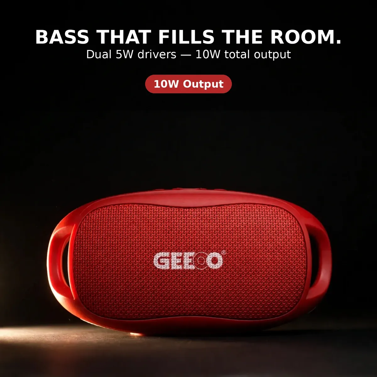 GEEOO S30 red wireless Bluetooth speaker — dual 5W drivers, 10W total output