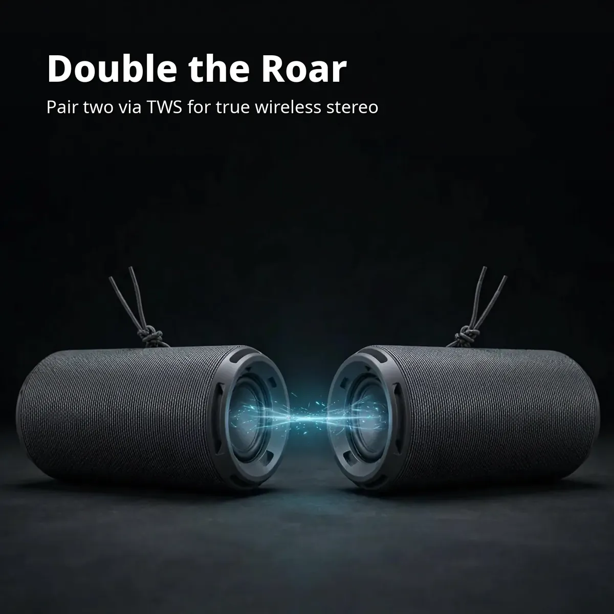 Hoco HC27 TWS promo — Double the Roar. Pair two via TWS for true wireless stereo.
