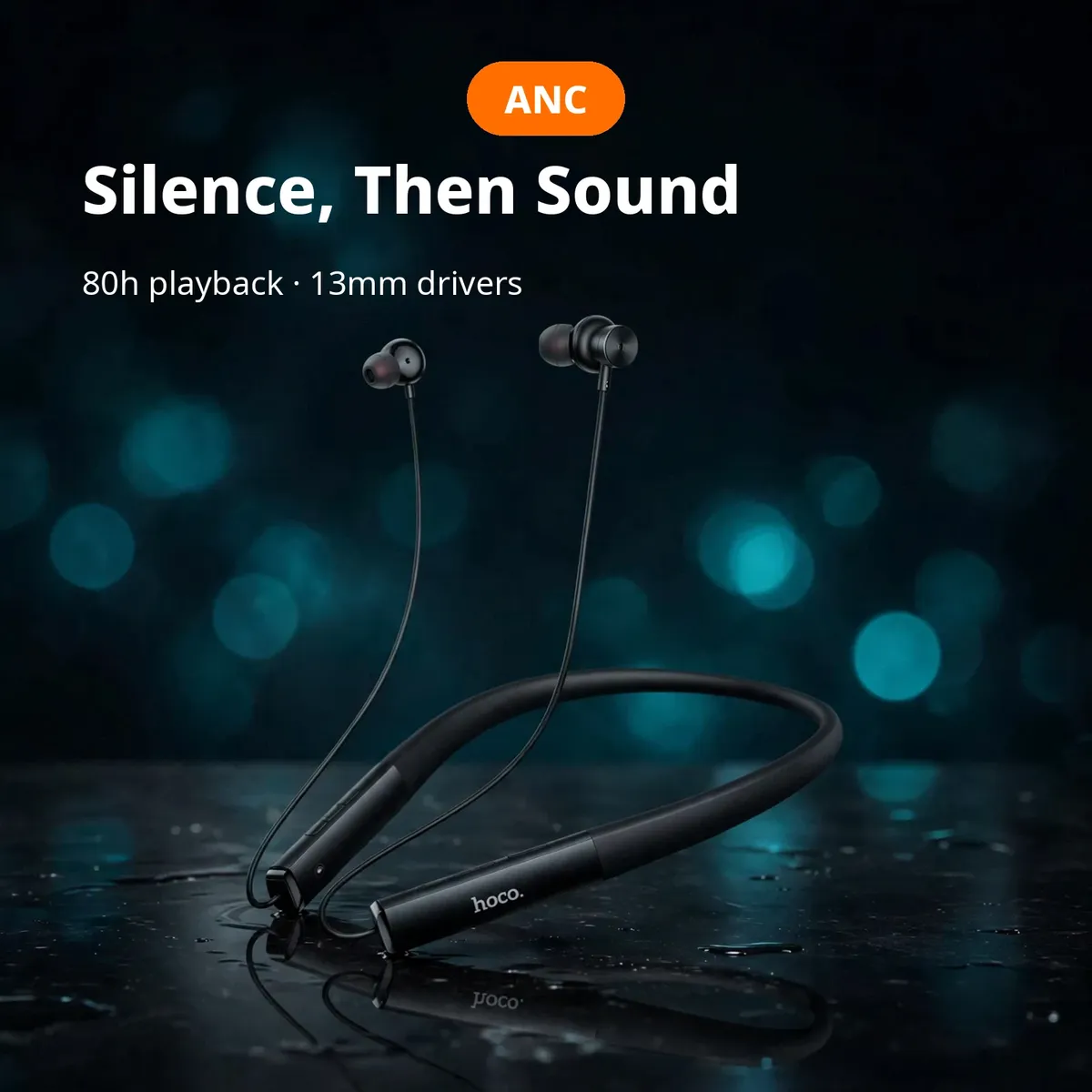 HOCO ES3 Pro promo hero — Silence, Then Sound. 80-hour playback, 13mm drivers, ANC.