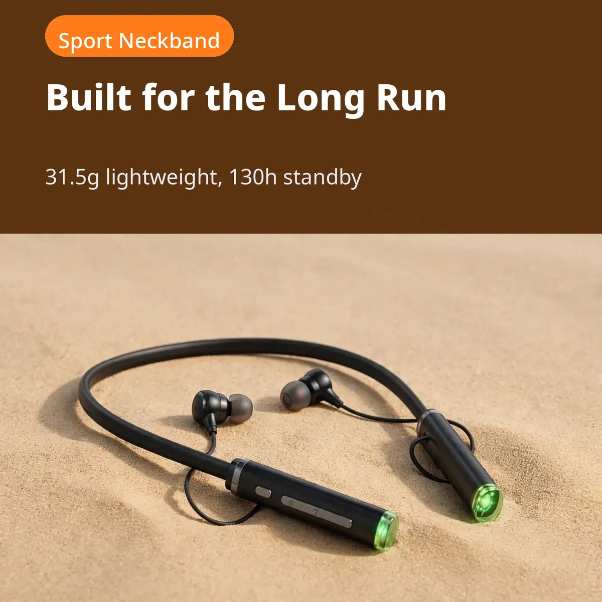 Hoco ES72 sport card — Built for the Long Run. Sport Neckband chip; 31.5g lightweight, 130h standby.