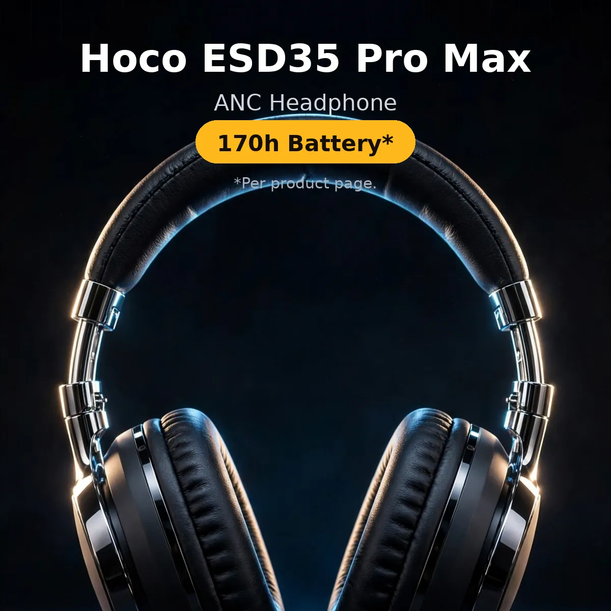Hoco ESD35 Pro promo hero on a dark backdrop — Hoco ESD35 Pro Max. ANC Headphone. 170h Battery chip.