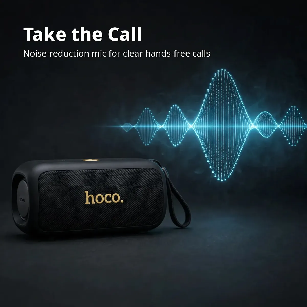 Hoco HT1 Pro calls card showing the speaker with a call waveform graphic, noise-reduction mic for hands-free calls