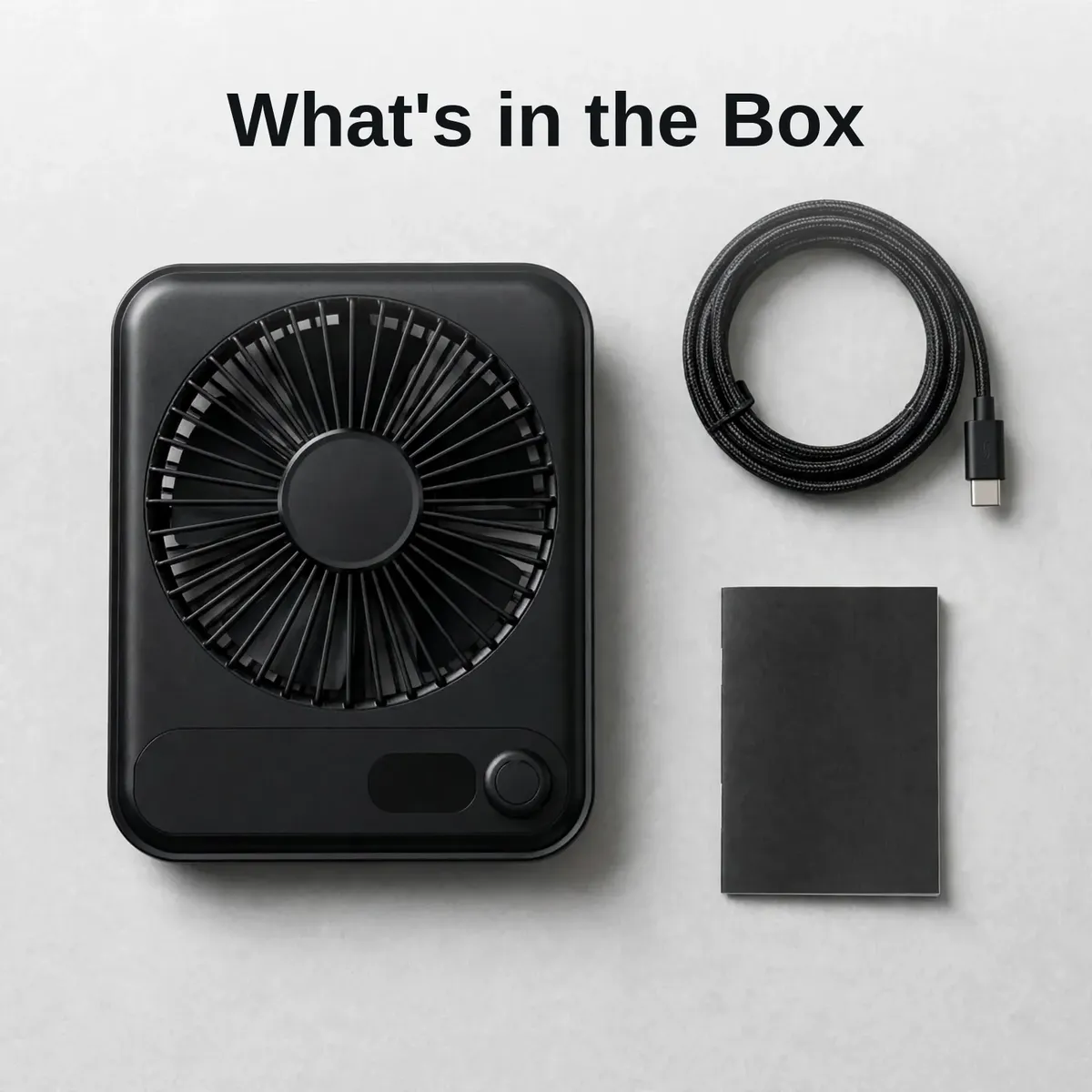 Hoco HX607 fan with charging cable and manual, what's in the box
