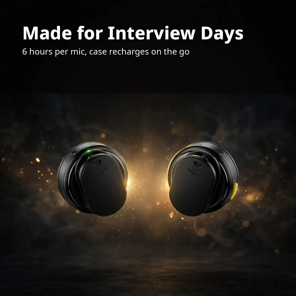 Hoco L22 promo card showing two mic transmitters — Made for Interview Days headline on dark backdrop
