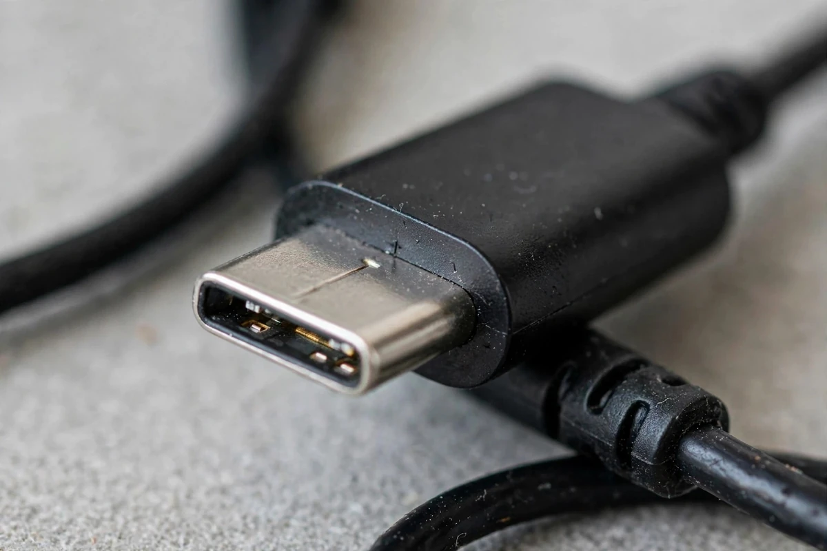 Macro of the black Hoco M116 USB Type-C connector with metal shell and strain relief
