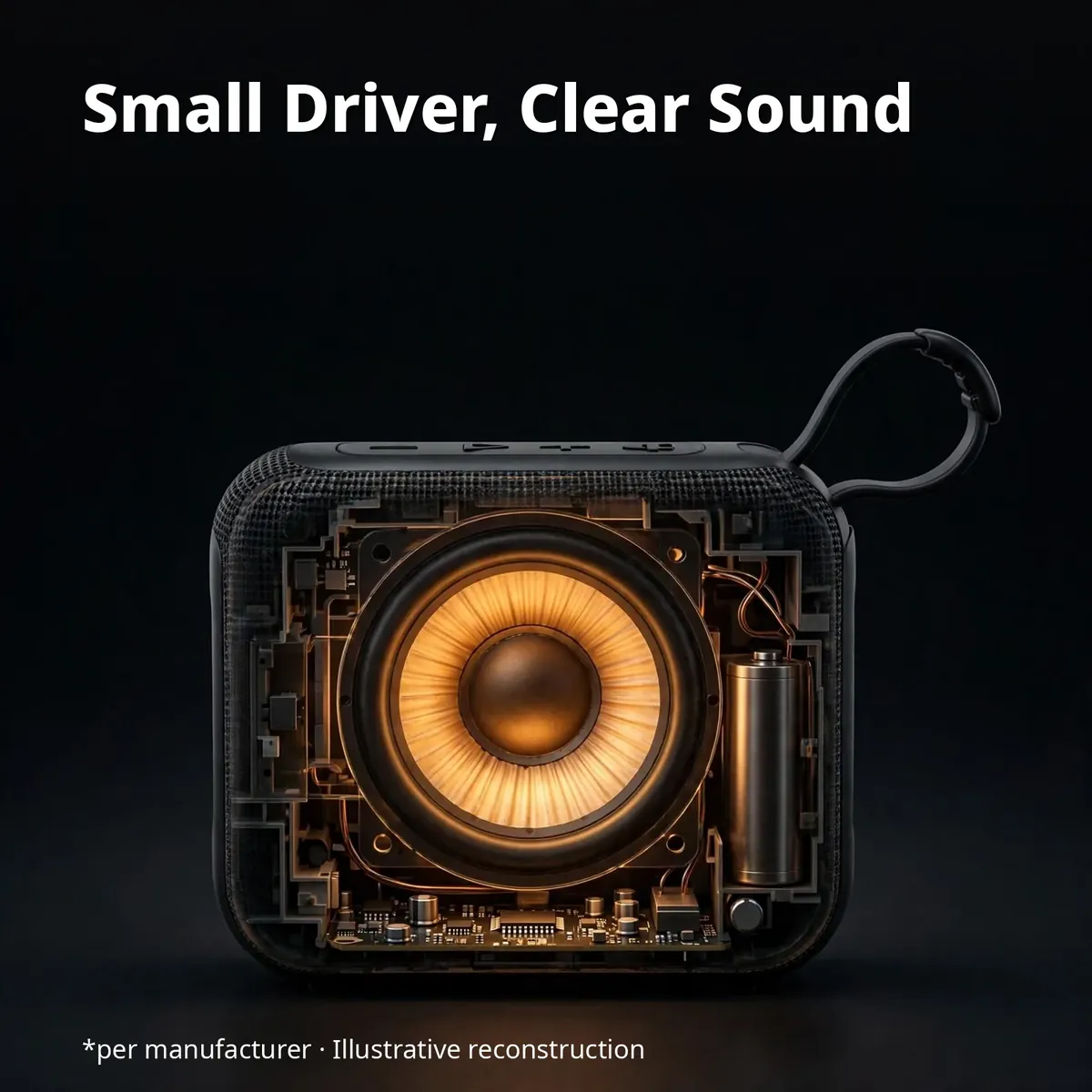 Illustrative x-ray close-up of the Hoco MMJ07 revealing the glowing 45mm driver