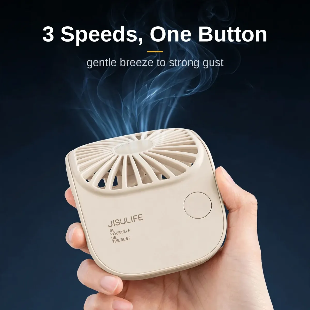 JISULIFE FA49 three speed settings with visible airflow streaks