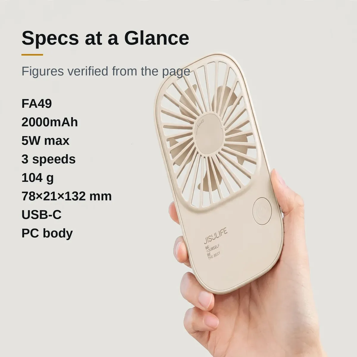 JISULIFE FA49 technical specifications summary card