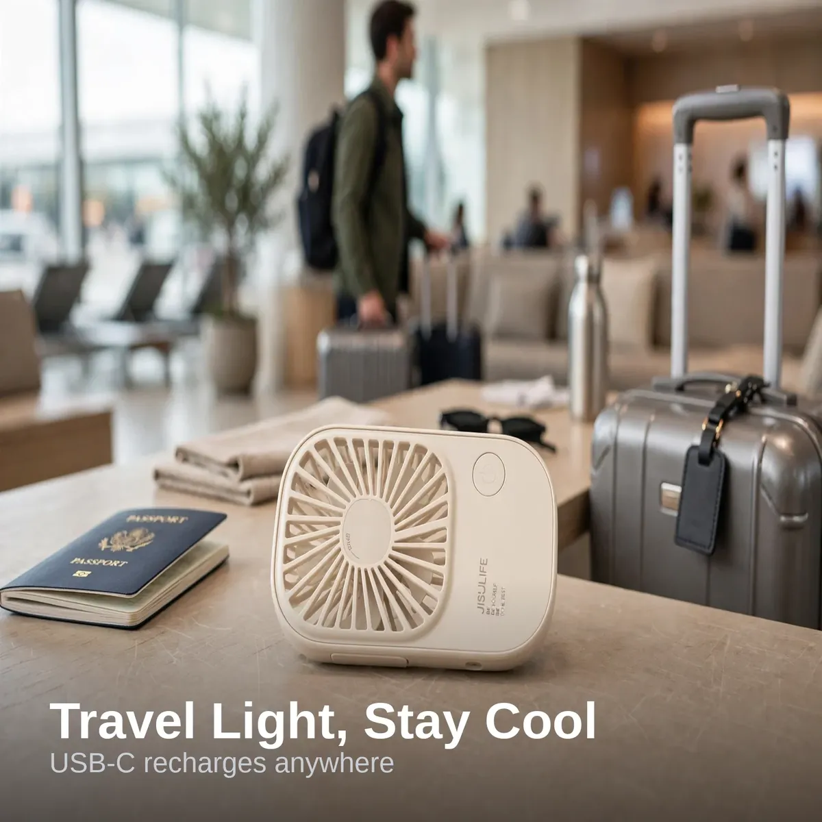 JISULIFE FA49 handheld fan for travel, stay cool on the move