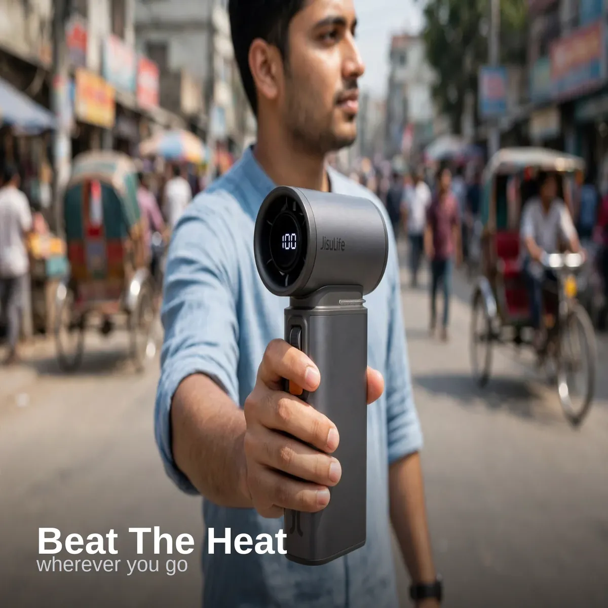 JISULIFE Ultra1 turbo fan beating the heat outdoors