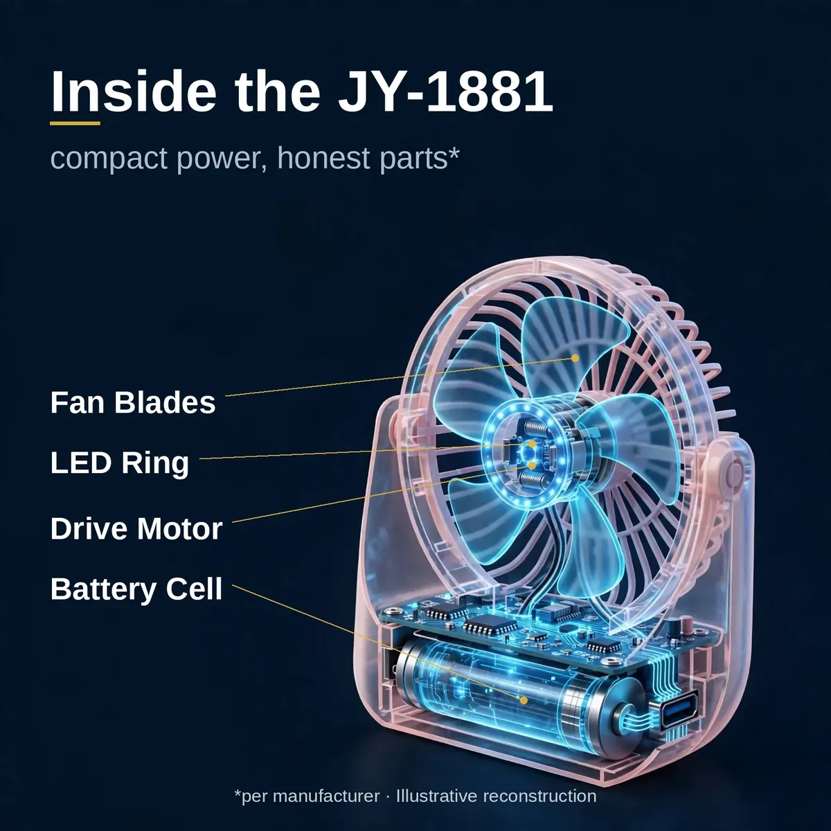 JYSUPER JY-1881 internal 18650 battery cell, illustrative cutaway