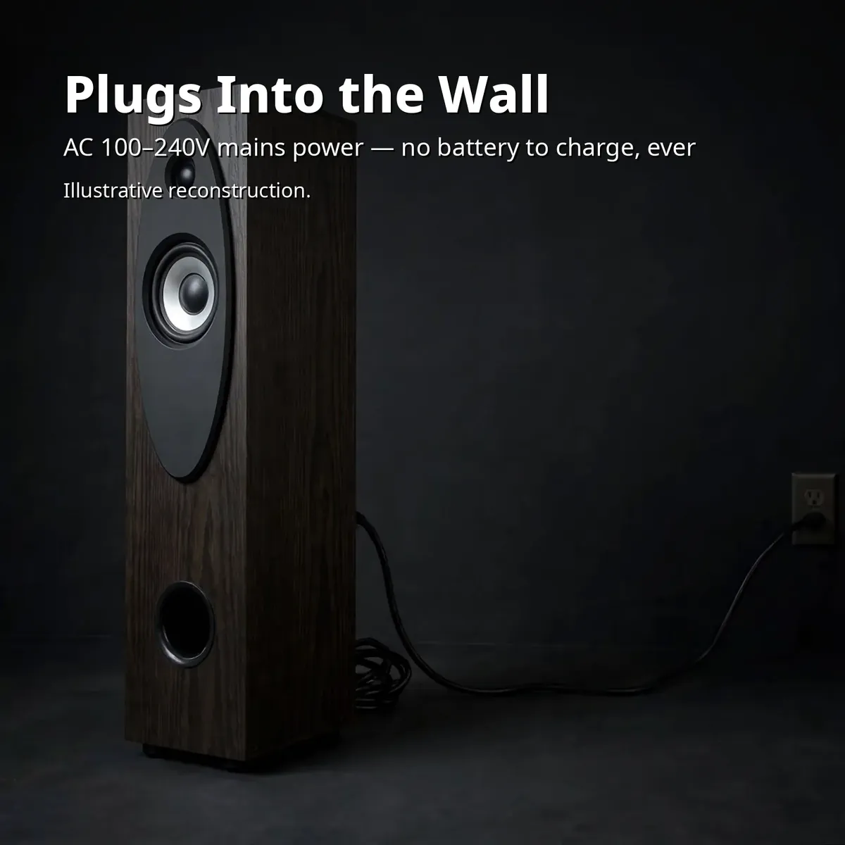 Kamasonic T30X mains card showing AC 100–240V wall power with power cable