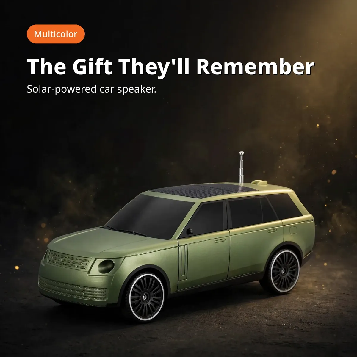 Kisonli B3 multicolor promo card showing the solar-powered car speaker as a gift pick