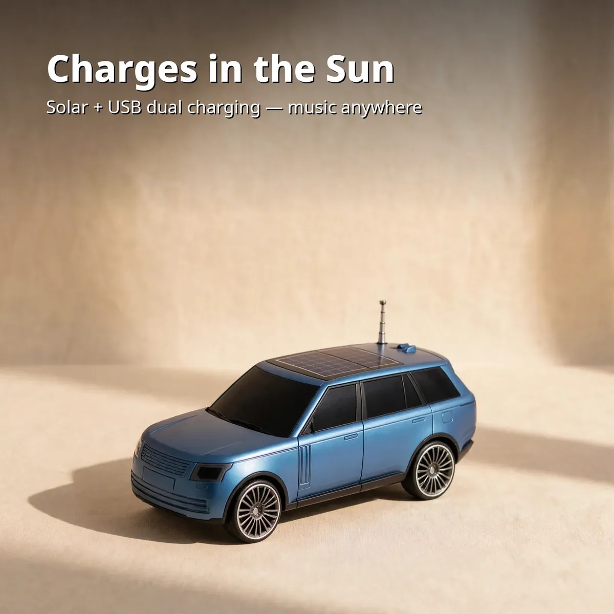 Kisonli B3 Blue solar charging card showing the blue car speaker in sunlight