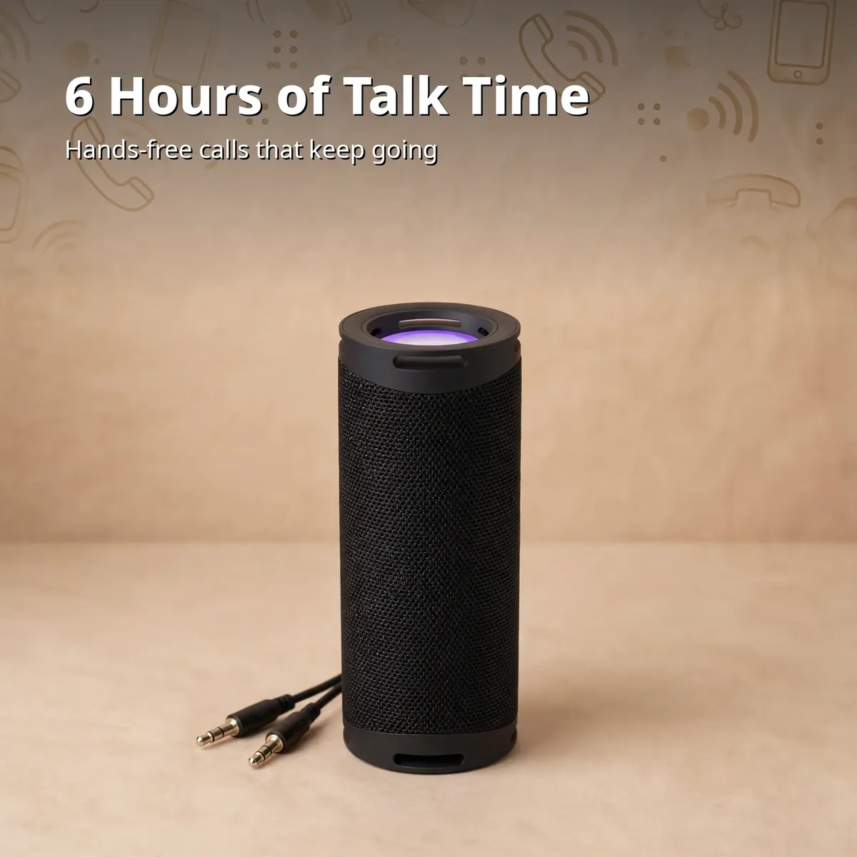 MKB SP2 talk-time card — 6 Hours of Talk Time. Hands-free calls that keep going.