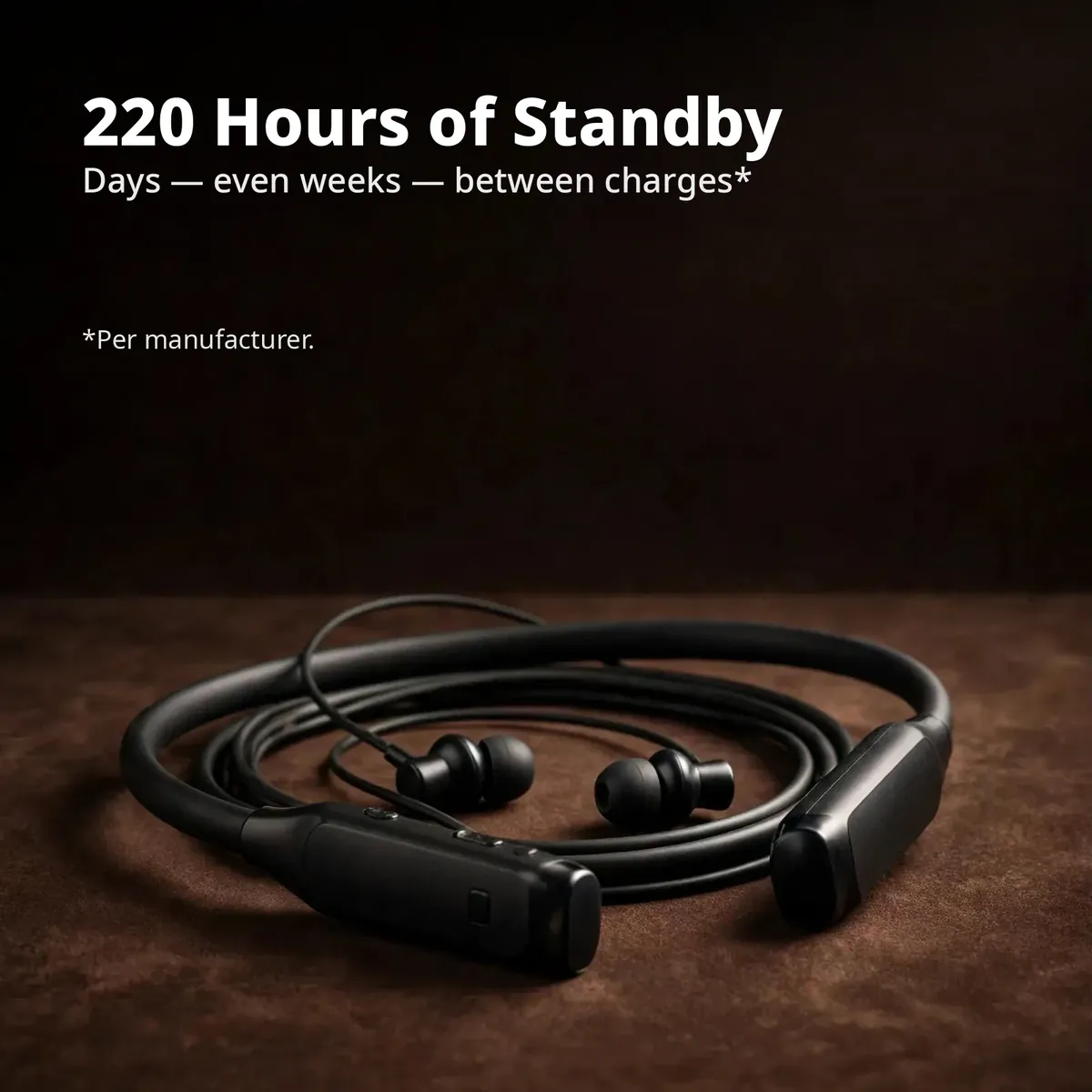 MKB V30 Pro Max standby card — 220 Hours of Standby. Days, even weeks, between charges. Per manufacturer.