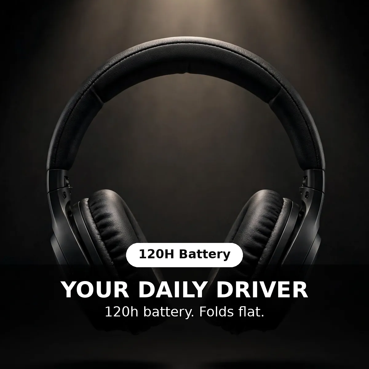 MKB OH20 Max promo hero on a dark backdrop with spotlight — Your Daily Driver. 120H Battery chip. 120h battery, folds flat.