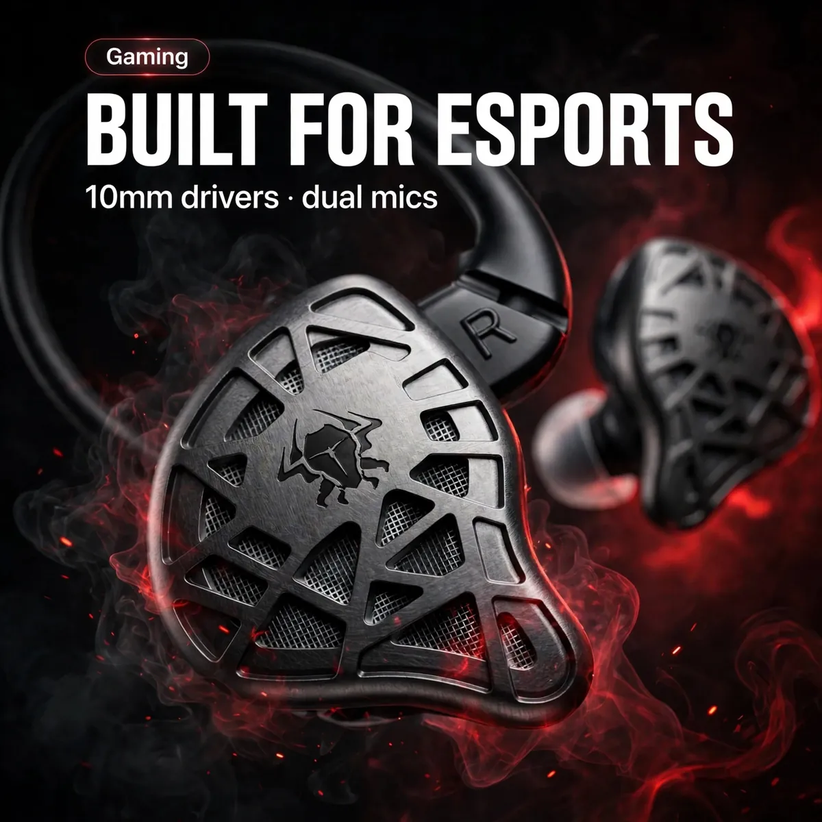 Plextone G31 Venom esports promo hero with red glow — Built for Esports. 10mm drivers, dual mics.