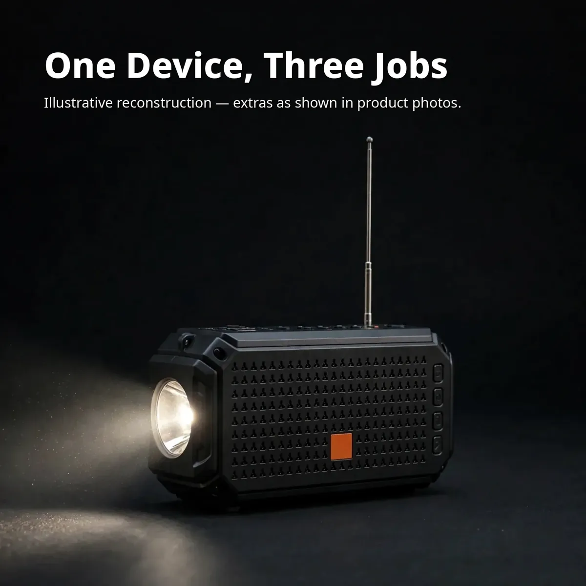 Kamasonic S-113BT — one device, three jobs: speaker, flashlight, radio