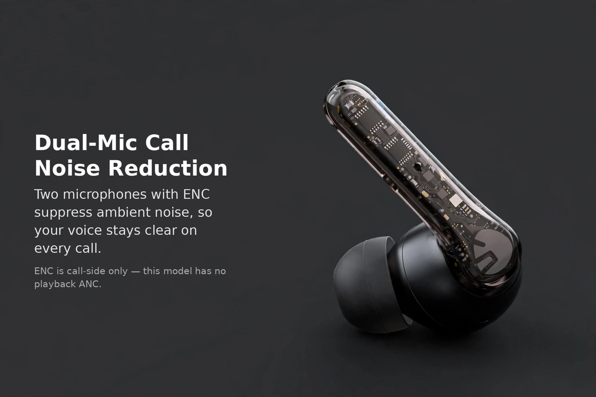 SoundPEATS Clear calls card: dual-mic call noise reduction for clearer calls