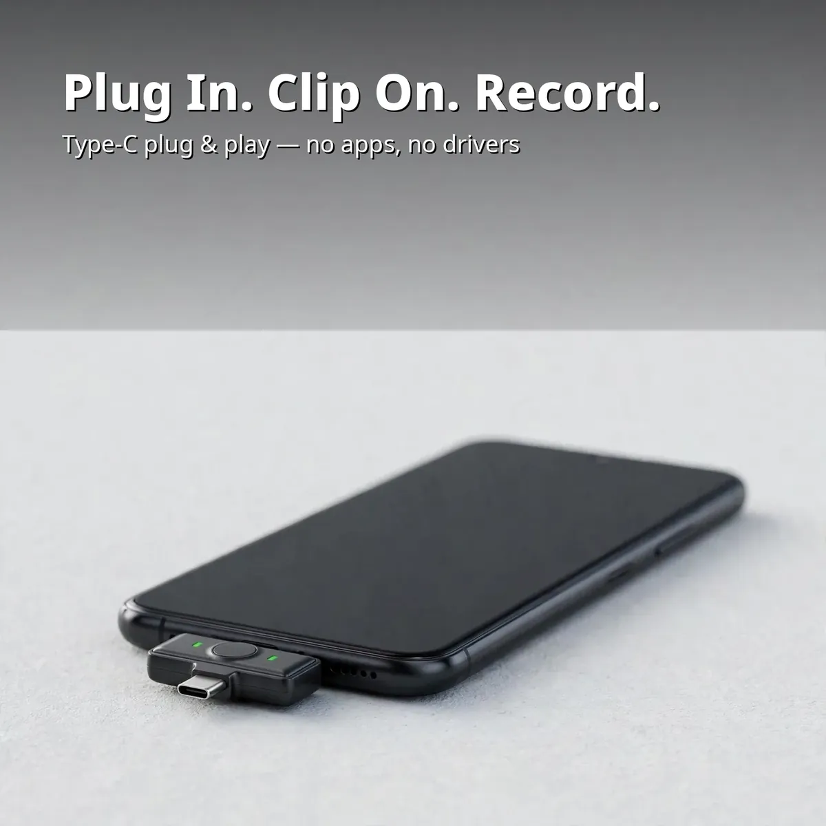SX21 wireless microphone plug-and-play card — Plug In. Clip On. Record. Type-C plug and play, no apps, no drivers.