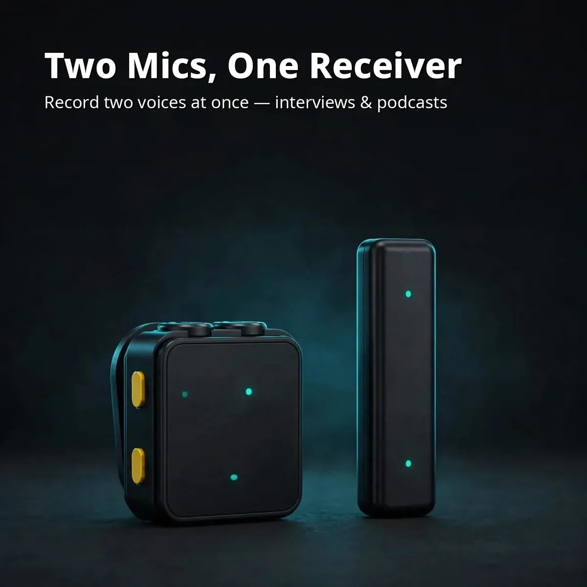 SX23 wireless microphone dual-mic card — Two Mics, One Receiver. Record two voices at once, interviews and podcasts.