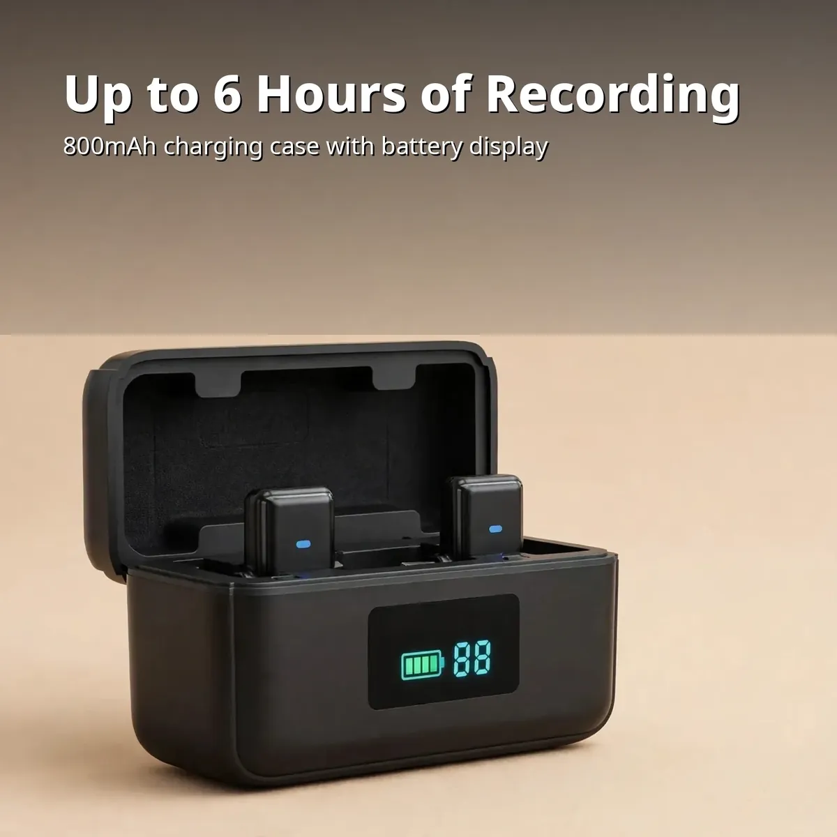 SX23 wireless microphone battery card — Up to 6 Hours of Recording. 800mAh charging case with battery display.