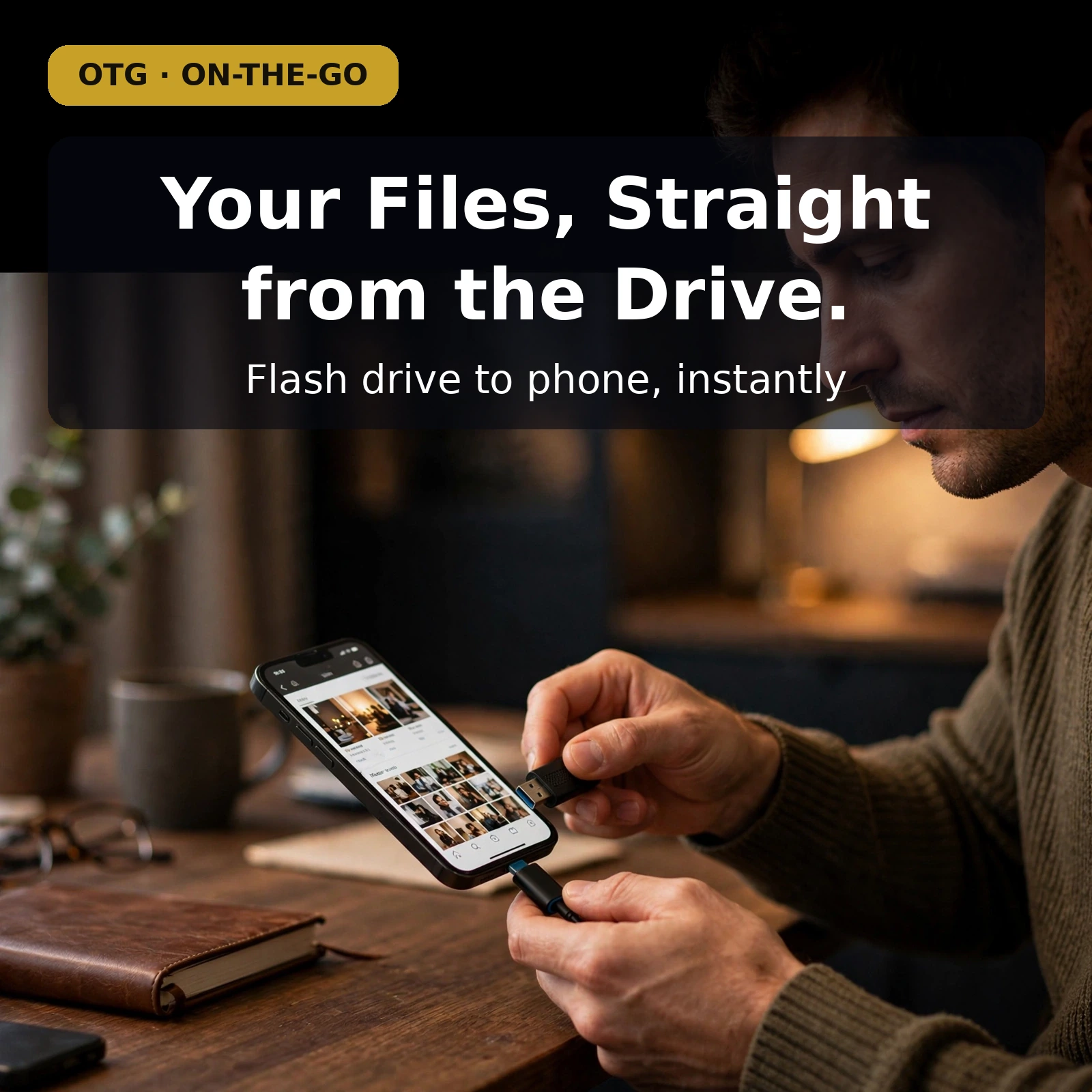 Valdus VA26 USB-C to USB-A OTG adapter moving files from a USB flash drive to a phone