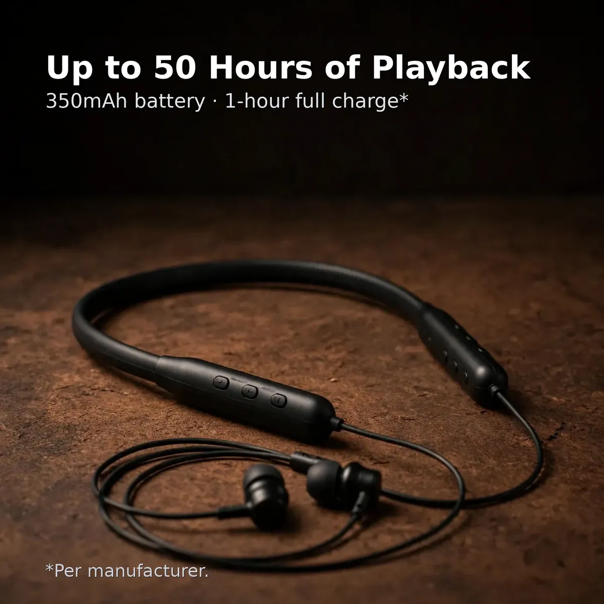 Valdus VS-63 battery card — Up to 50 Hours of Playback. 350mAh battery, 1-hour full charge. Per manufacturer.