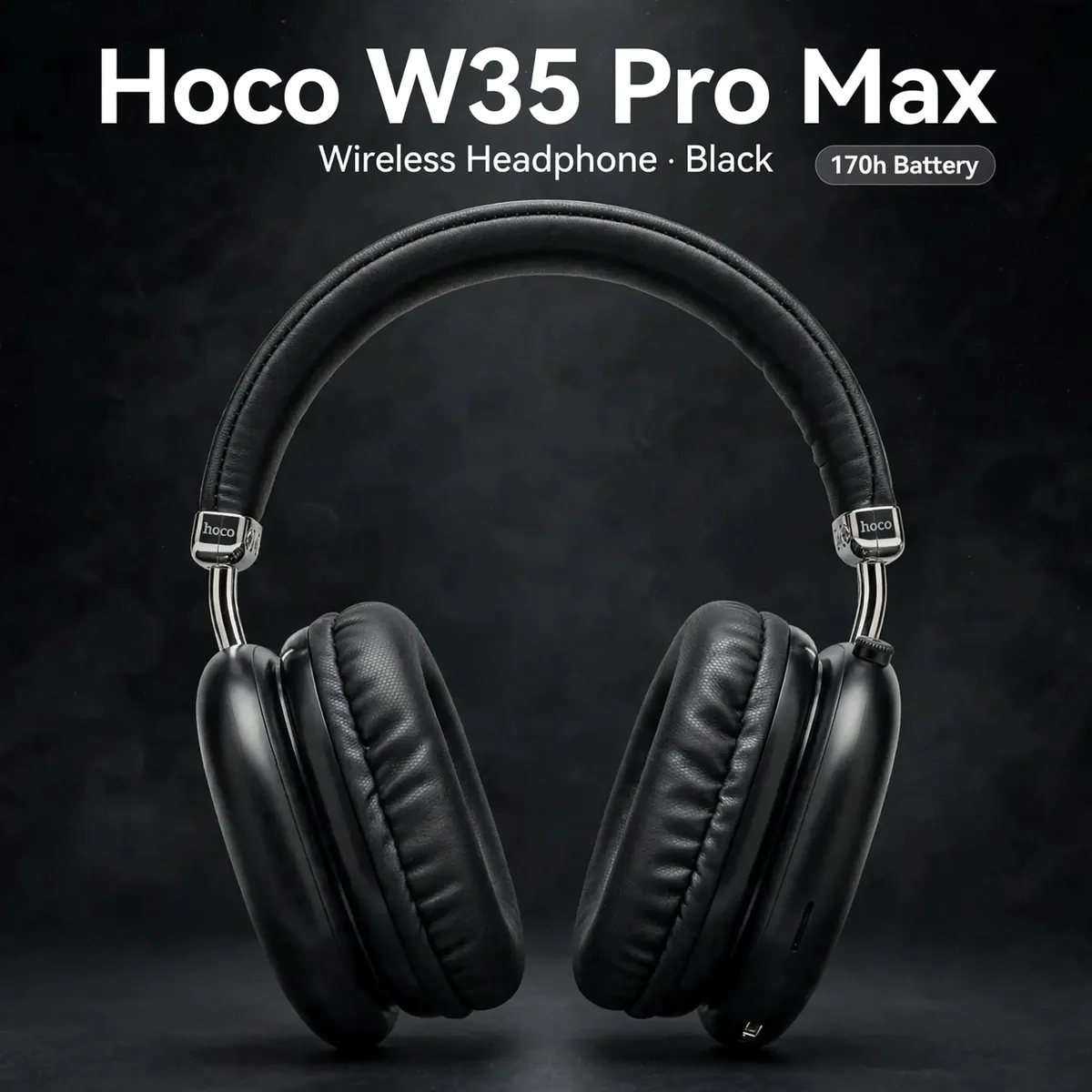 Hoco W35 Pro Max Black promo hero — Hoco W35 Pro Max, Wireless Headphone, Black. 170h Battery.