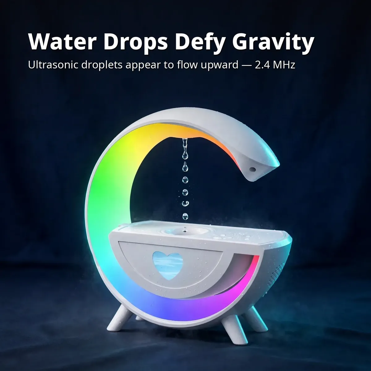 Water drop humidifier speaker anti-gravity card — Water Drops Defy Gravity. Ultrasonic droplets appear to flow upward, 2.4 MHz.
