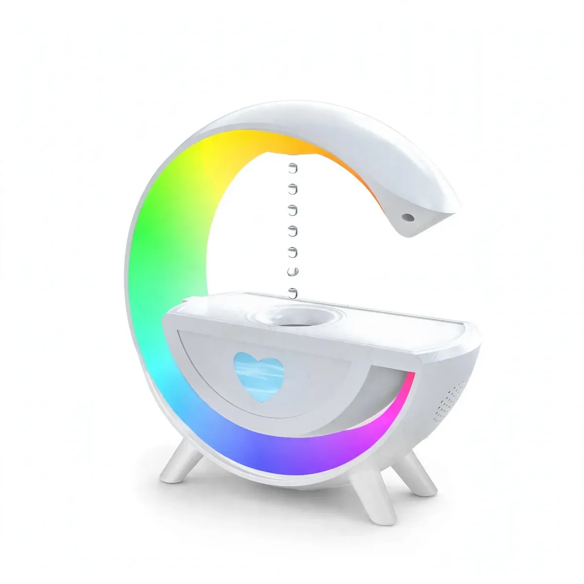 Water drop humidifier speaker front product shot — clean white studio, straight-on product photo, no text.