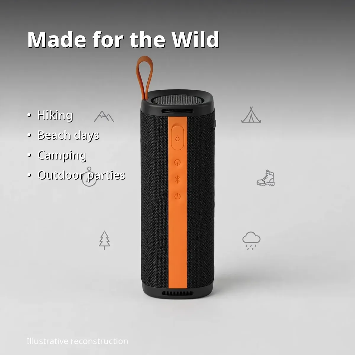 Xiaomi Sound Outdoor use cases infographic for hiking beach camping and outdoor parties