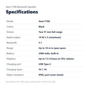Specifications: Awei Y788