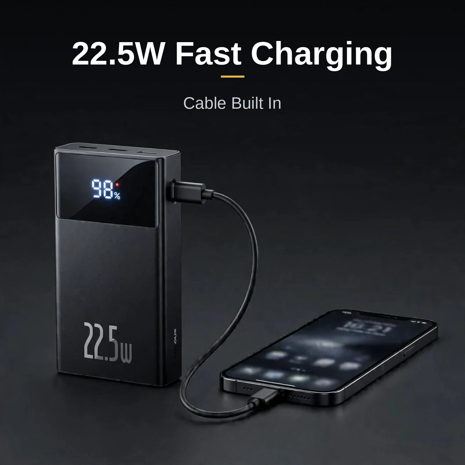 Baseus PPXD2-20 22.5W 20000mAh power bank charging a phone with its built-in cable