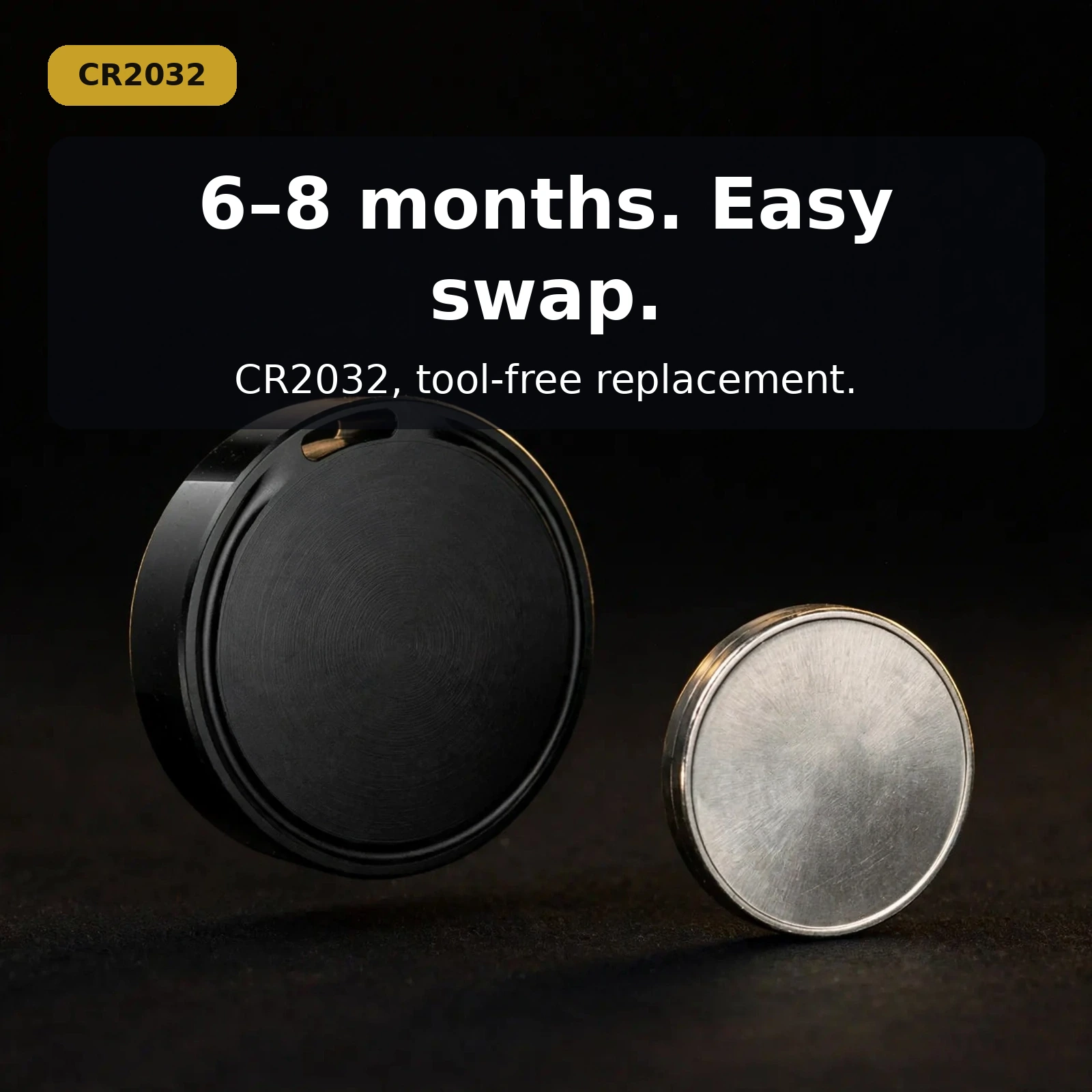 CR2032 battery in the Hoco E96A Busca — 6 to 8 months per cell with tool-free replacement
