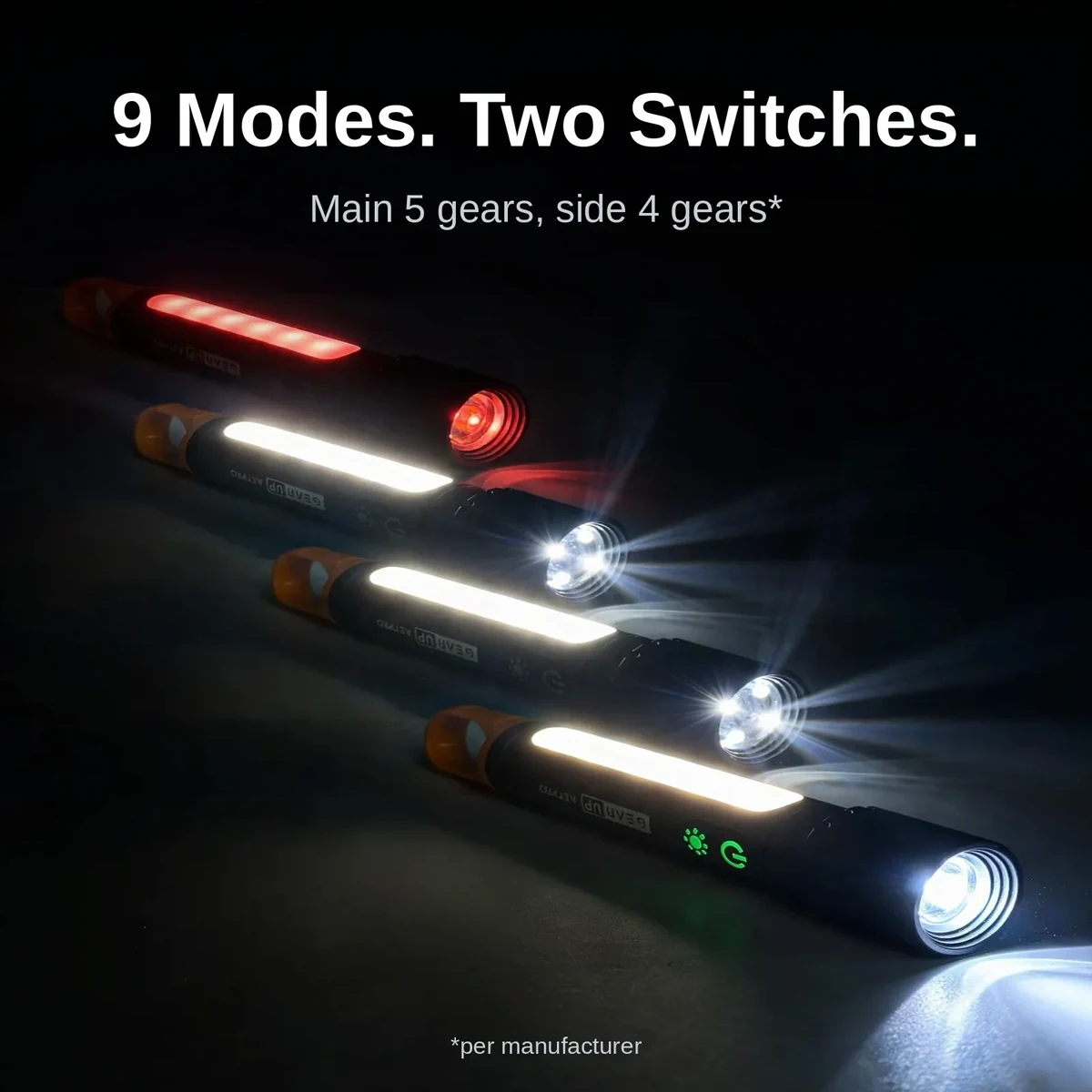 GearUP K57 PRO flashlight dual press switches and carry hook