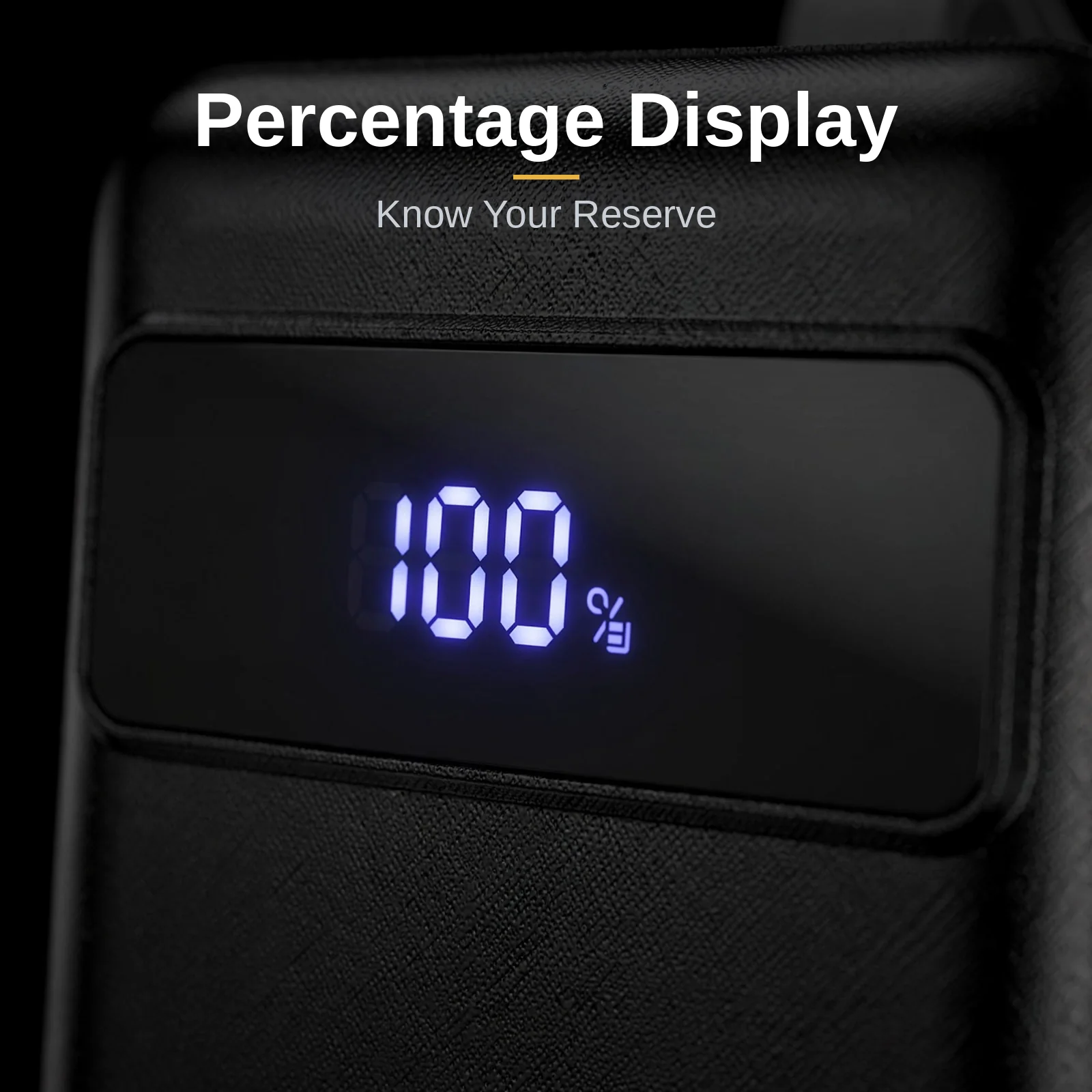 Macro view of the HOCO DB50 LED display showing 100 percent battery