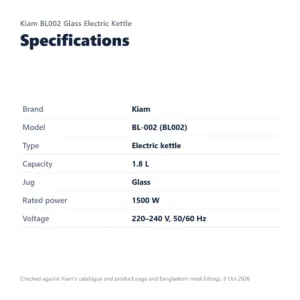 Specifications: Kiam BL002