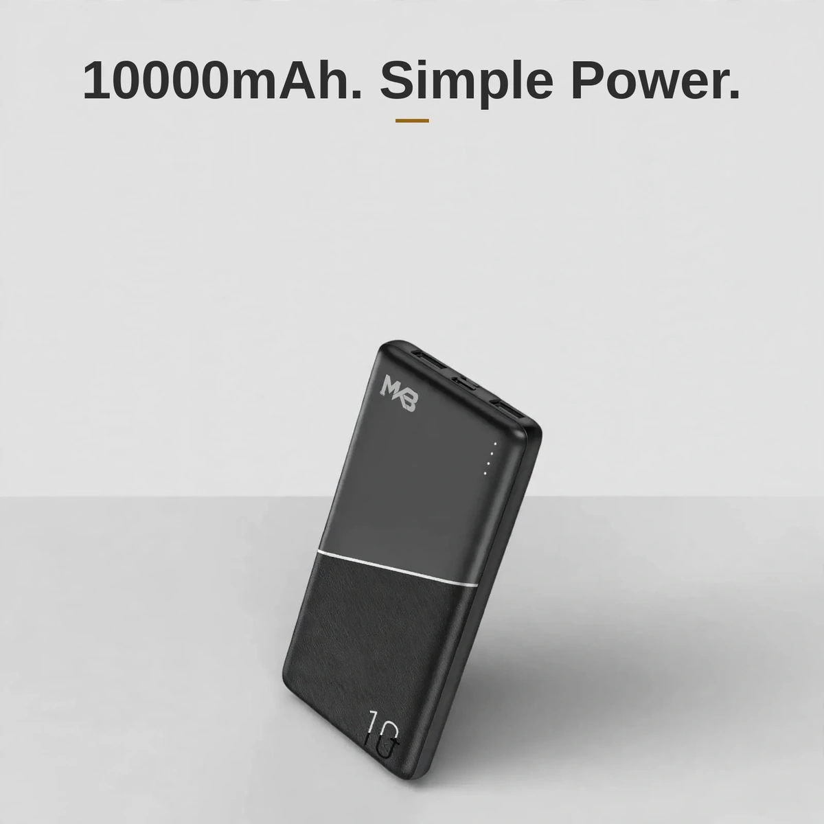 MKB PK10 power bank price in Bangladesh — black MKB PK10 10000mAh power bank with silver stripe on a studio backdrop