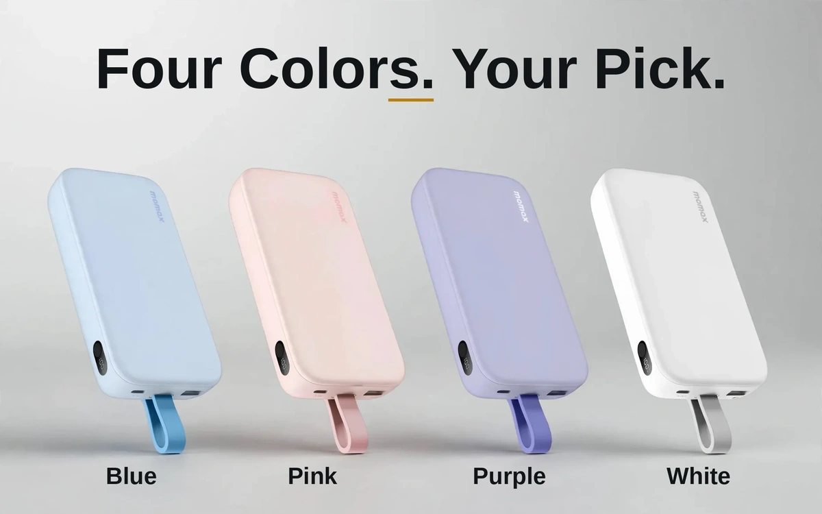Momax PD5 colour options Blue Pink Purple and White - Momax PD5 power bank price in Bangladesh