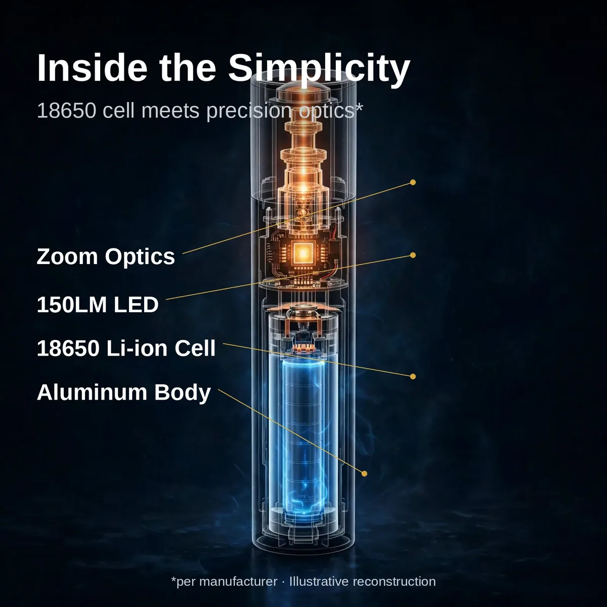 Close-up view of the NexTool Simplicity 150LM zoom flashlight head