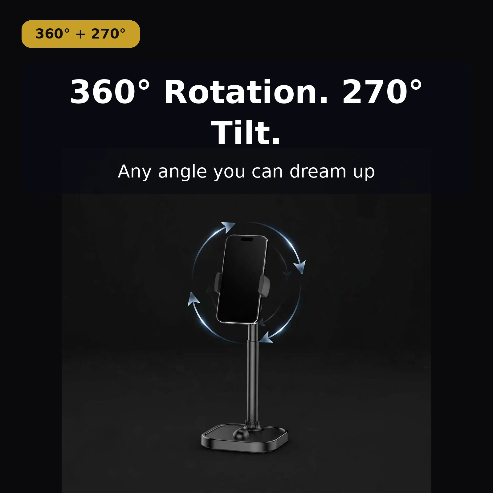 Plokama DT80 phone stand — 360 degree rotation and 270 degree tilt