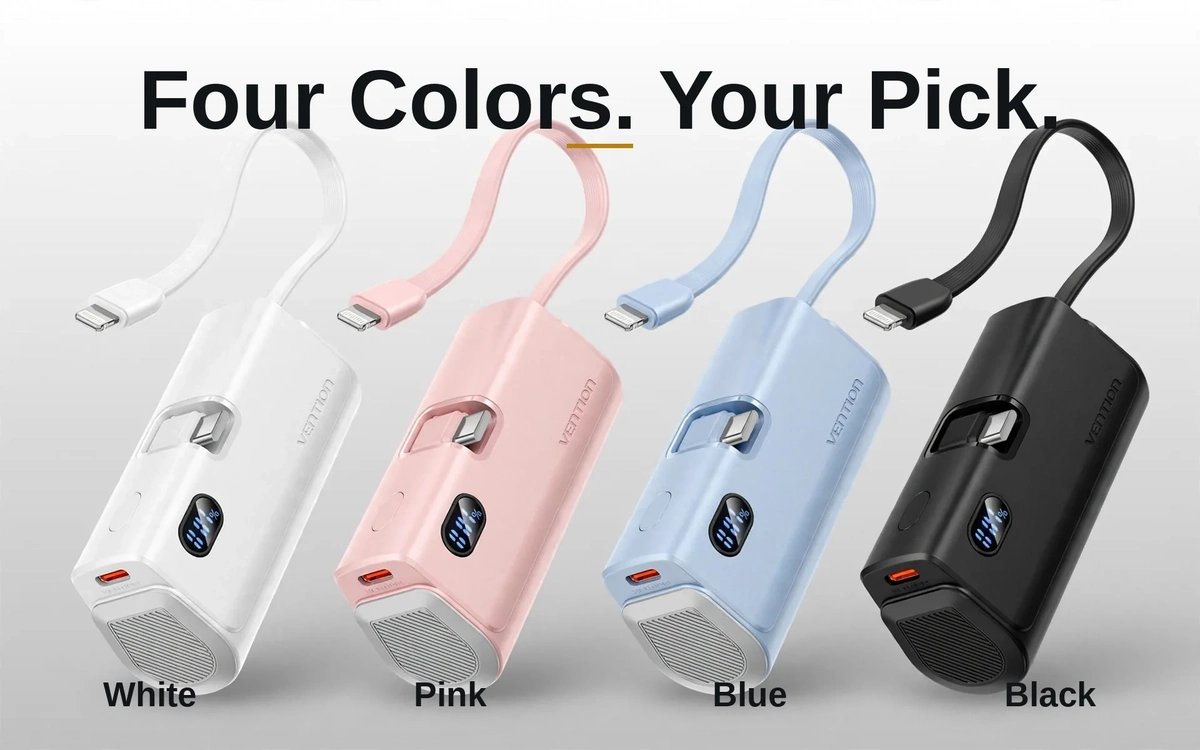 Vention 4800mAh power bank in four colours: White, Pink, Blue and Black